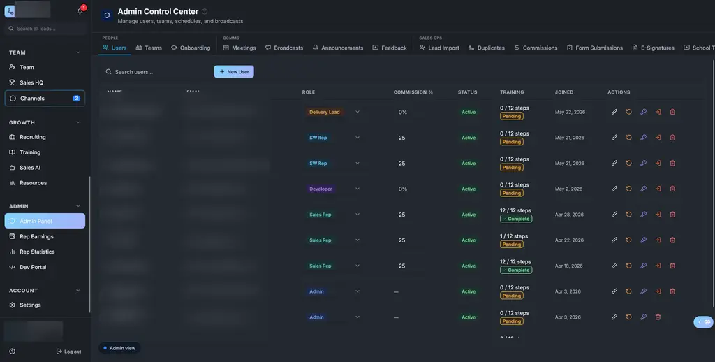 Rep Hub admin control center for organization-wide configuration and oversight