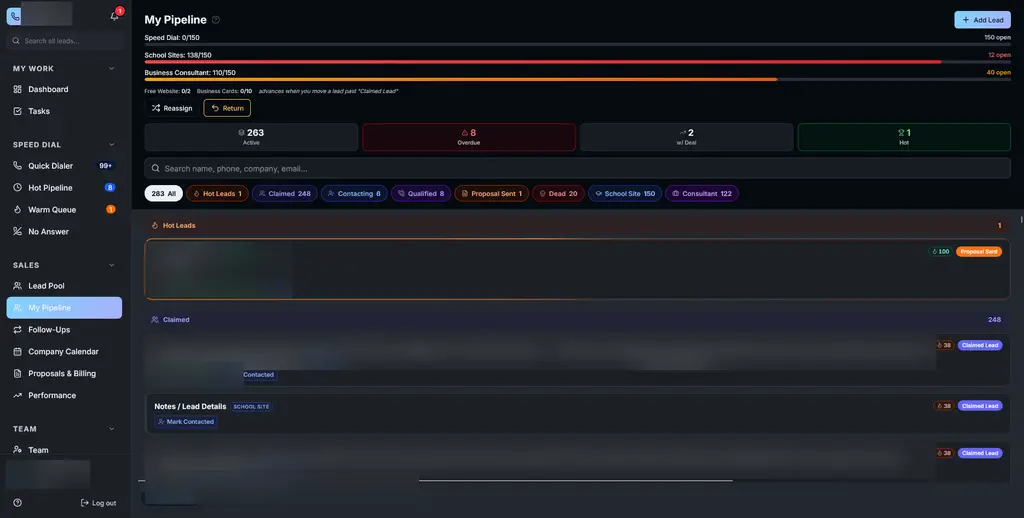 Rep Hub visual sales pipeline for opportunities and stage movement