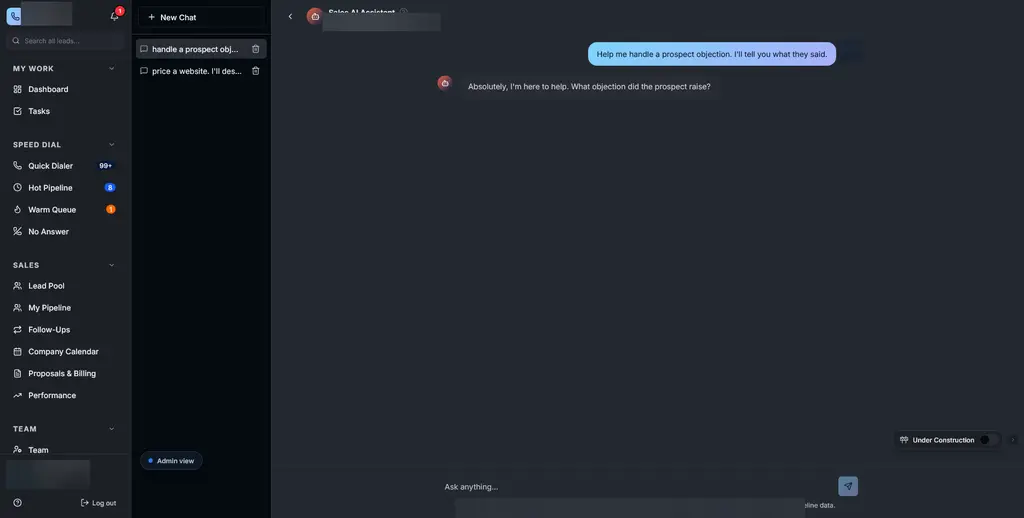 Rep Hub Sales AI coaching workspace with practice controls and session guidance